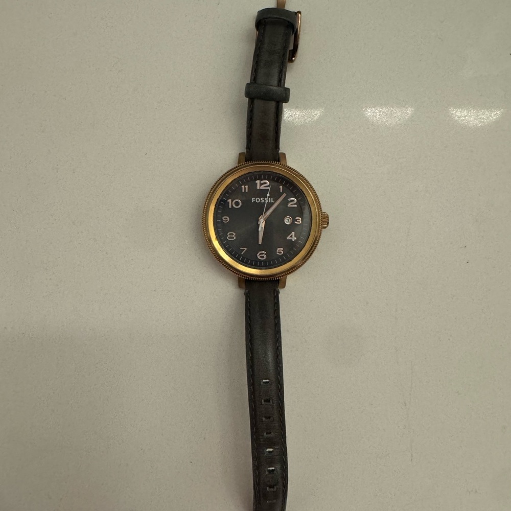 Fossil Gold and Grey Leather Watch